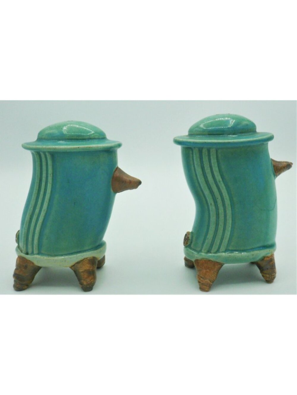 Hand Painted Salt and Pepper Shakers Teal Brown Ceramic Large 4.5 IN TT Japan - Picture 4 of 8